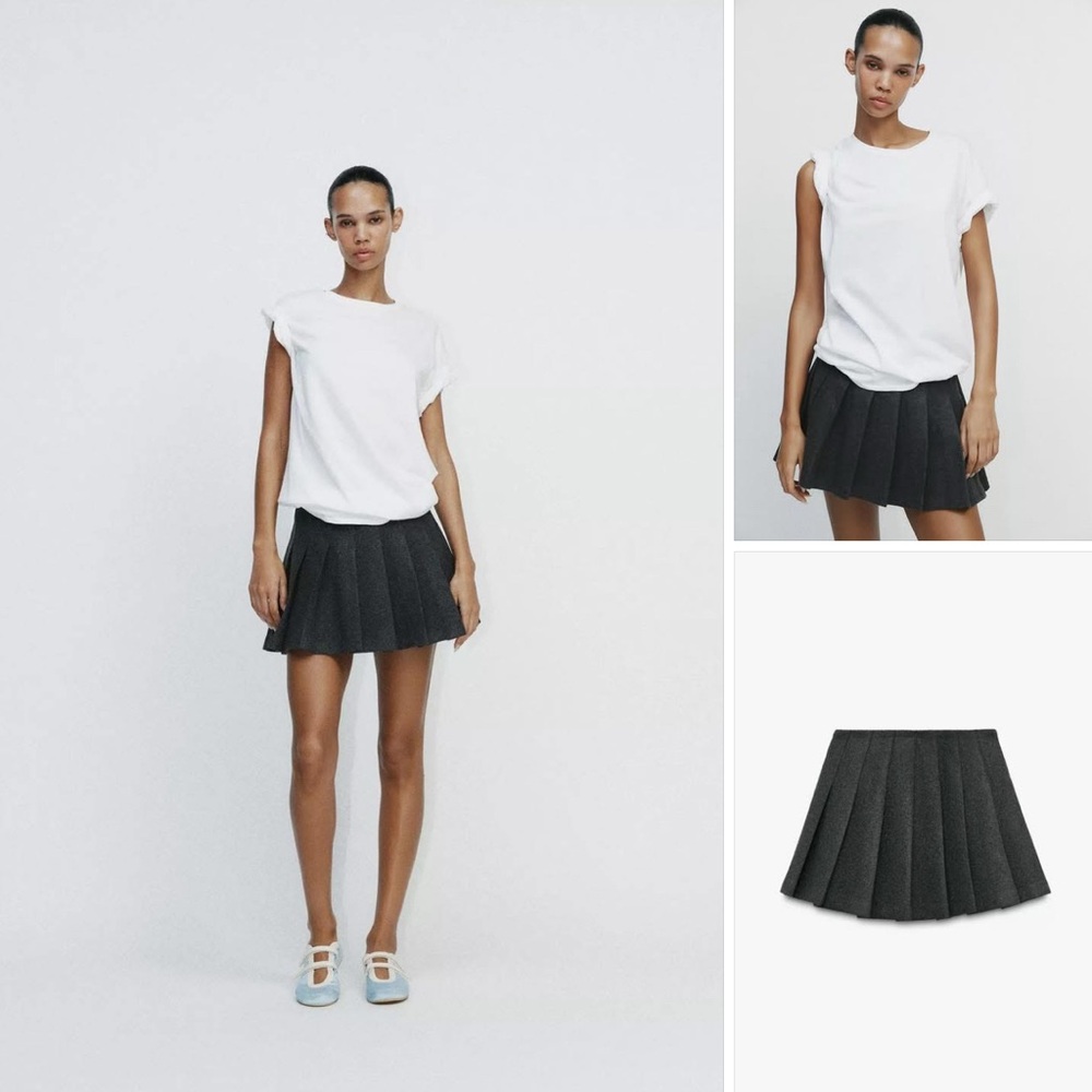 Zara Grey Marl Pleated Mini Skirt